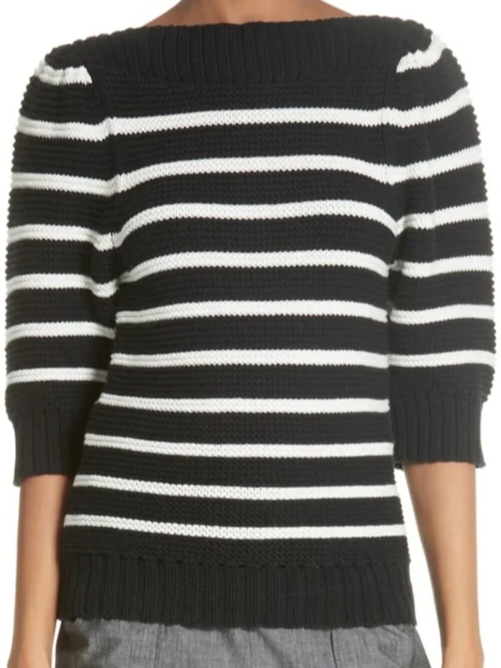 Rebecca Taylor La Vie Black White Knit Striped Sweater S Wool Blend French Girl